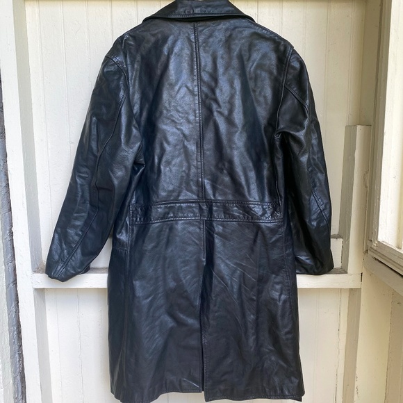 Schott NYC Black Leather Trench Button Up Jacket Sz 42 Made in USA - Picture 4 of 7